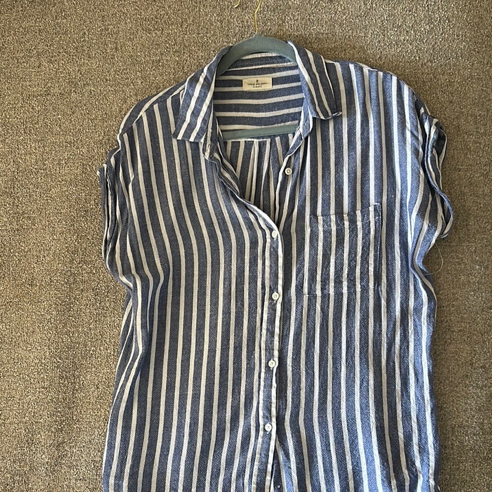 Thread & Supply Blue and White Striped Button Down Shirt